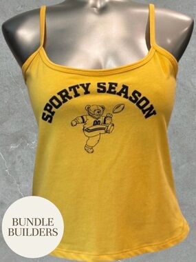 $8 Add-on | Yellow 'Sporty Season' Spaghetti-Strap Crop Tank
